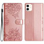 For iPhone 12 mini Cherry Blossom Butterfly Skin Feel Embossed PU Phone Case(Rose Gold)