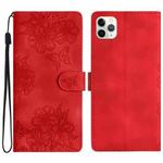 For iPhone 11 Pro Max Cherry Blossom Butterfly Skin Feel Embossed PU Phone Case(Red)