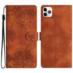 For iPhone 11 Pro Max Cherry Blossom Butterfly Skin Feel Embossed PU Phone Case(Brown)