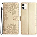 For iPhone 11 Cherry Blossom Butterfly Skin Feel Embossed PU Phone Case(Gold)