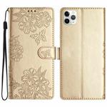 For iPhone 11 Pro Cherry Blossom Butterfly Skin Feel Embossed PU Phone Case(Gold)