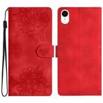 For iPhone XS / X Cherry Blossom Butterfly Skin Feel Embossed PU Phone Case(Red)