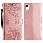 For iPhone XS / X Cherry Blossom Butterfly Skin Feel Embossed PU Phone Case(Rose Gold)