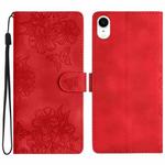 For iPhone XR Cherry Blossom Butterfly Skin Feel Embossed PU Phone Case(Red)