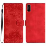 For iPhone XS Max Cherry Blossom Butterfly Skin Feel Embossed PU Phone Case(Red)