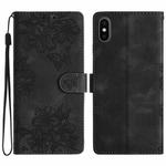 For iPhone XS Max Cherry Blossom Butterfly Skin Feel Embossed PU Phone Case(Black)