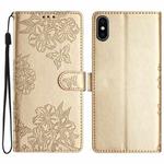 For iPhone XS Max Cherry Blossom Butterfly Skin Feel Embossed PU Phone Case(Gold)