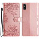 For iPhone XS Max Cherry Blossom Butterfly Skin Feel Embossed PU Phone Case(Rose Gold)