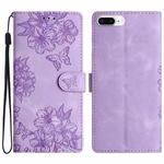 For iPhone 8 Plus / 7 Plus Cherry Blossom Butterfly Skin Feel Embossed PU Phone Case(Purple)