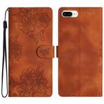 For iPhone 8 Plus / 7 Plus Cherry Blossom Butterfly Skin Feel Embossed PU Phone Case(Brown)