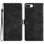 For iPhone 8 Plus / 7 Plus Cherry Blossom Butterfly Skin Feel Embossed PU Phone Case(Black)