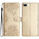 For iPhone 8 Plus / 7 Plus Cherry Blossom Butterfly Skin Feel Embossed PU Phone Case(Gold)