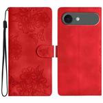 For iPhone 17 Air Cherry Blossom Butterfly Skin Feel Embossed PU Phone Case(Red)