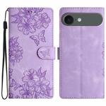 For iPhone 17 Air Cherry Blossom Butterfly Skin Feel Embossed PU Phone Case(Purple)