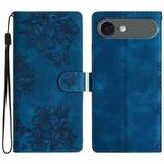 For iPhone 17 Air Cherry Blossom Butterfly Skin Feel Embossed PU Phone Case(Blue)