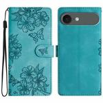For iPhone 17 Air Cherry Blossom Butterfly Skin Feel Embossed PU Phone Case(Green)