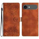 For iPhone 17 Air Cherry Blossom Butterfly Skin Feel Embossed PU Phone Case(Brown)