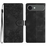 For iPhone 17 Air Cherry Blossom Butterfly Skin Feel Embossed PU Phone Case(Black)