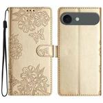 For iPhone 17 Air Cherry Blossom Butterfly Skin Feel Embossed PU Phone Case(Gold)