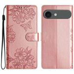 For iPhone 17 Air Cherry Blossom Butterfly Skin Feel Embossed PU Phone Case(Rose Gold)