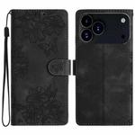 For iPhone 17 Pro Max Cherry Blossom Butterfly Skin Feel Embossed PU Phone Case(Black)