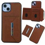 For iPhone 15 Solid Color Metal Buckle Card Slots Bag Phone Case(Brown)