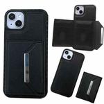 For iPhone 15 Solid Color Metal Buckle Card Slots Bag Phone Case(Black)