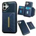 For iPhone 16 Plus Solid Color Metal Buckle Card Slots Bag Phone Case(Blue)