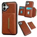 For iPhone 16 Plus Solid Color Metal Buckle Card Slots Bag Phone Case(Brown)