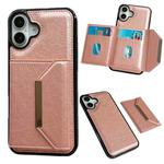 For iPhone 16 Plus Solid Color Metal Buckle Card Slots Bag Phone Case(Rose Gold)