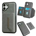 For iPhone 16 Solid Color Metal Buckle Card Slots Bag Phone Case(Grey)