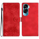 For Honor 90 Lite 5G Cherry Blossom Butterfly Skin Feel Embossed PU Phone Case(Red)