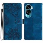 For Honor 90 Lite 5G Cherry Blossom Butterfly Skin Feel Embossed PU Phone Case(Blue)