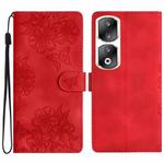 For Honor 90 Pro 5G Cherry Blossom Butterfly Skin Feel Embossed PU Phone Case(Red)