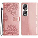 For Honor 90 Pro 5G Cherry Blossom Butterfly Skin Feel Embossed PU Phone Case(Rose Gold)