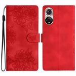 For Honor 50 Cherry Blossom Butterfly Skin Feel Embossed PU Phone Case(Red)