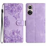 For Honor 50 Cherry Blossom Butterfly Skin Feel Embossed PU Phone Case(Purple)