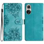 For Honor 50 Cherry Blossom Butterfly Skin Feel Embossed PU Phone Case(Green)