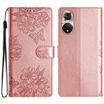 For Honor 50 Cherry Blossom Butterfly Skin Feel Embossed PU Phone Case(Rose Gold)