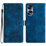 For Honor 70 Cherry Blossom Butterfly Skin Feel Embossed PU Phone Case(Blue)