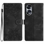 For Honor 70 Cherry Blossom Butterfly Skin Feel Embossed PU Phone Case(Black)