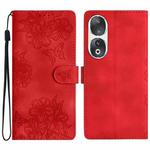 For Honor 90 Cherry Blossom Butterfly Skin Feel Embossed PU Phone Case(Red)