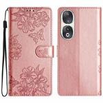 For Honor 90 Cherry Blossom Butterfly Skin Feel Embossed PU Phone Case(Rose Gold)