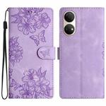 For Honor X7 Cherry Blossom Butterfly Skin Feel Embossed PU Phone Case(Purple)