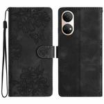 For Honor X7 Cherry Blossom Butterfly Skin Feel Embossed PU Phone Case(Black)