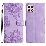 For Honor X8 / X30i Cherry Blossom Butterfly Skin Feel Embossed PU Phone Case(Purple)