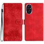 For Honor 200 Cherry Blossom Butterfly Skin Feel Embossed PU Phone Case(Red)