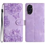 For Honor 200 Cherry Blossom Butterfly Skin Feel Embossed PU Phone Case(Purple)