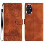 For Honor 200 Cherry Blossom Butterfly Skin Feel Embossed PU Phone Case(Brown)