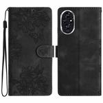 For Honor 200 Cherry Blossom Butterfly Skin Feel Embossed PU Phone Case(Black)